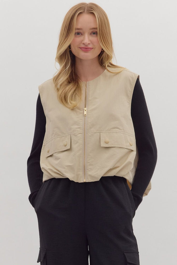 Solid Sleeveless Zip-Up Vest