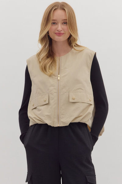 Solid Sleeveless Zip-Up Vest