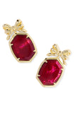 Daphne Bow Gold Drop Earrings in Dark Burgundy Illusion