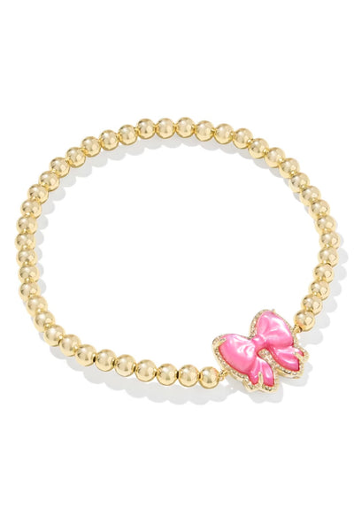 Haley Bow Gold Stretch Bracelet in Rose Mother-of-Pearl