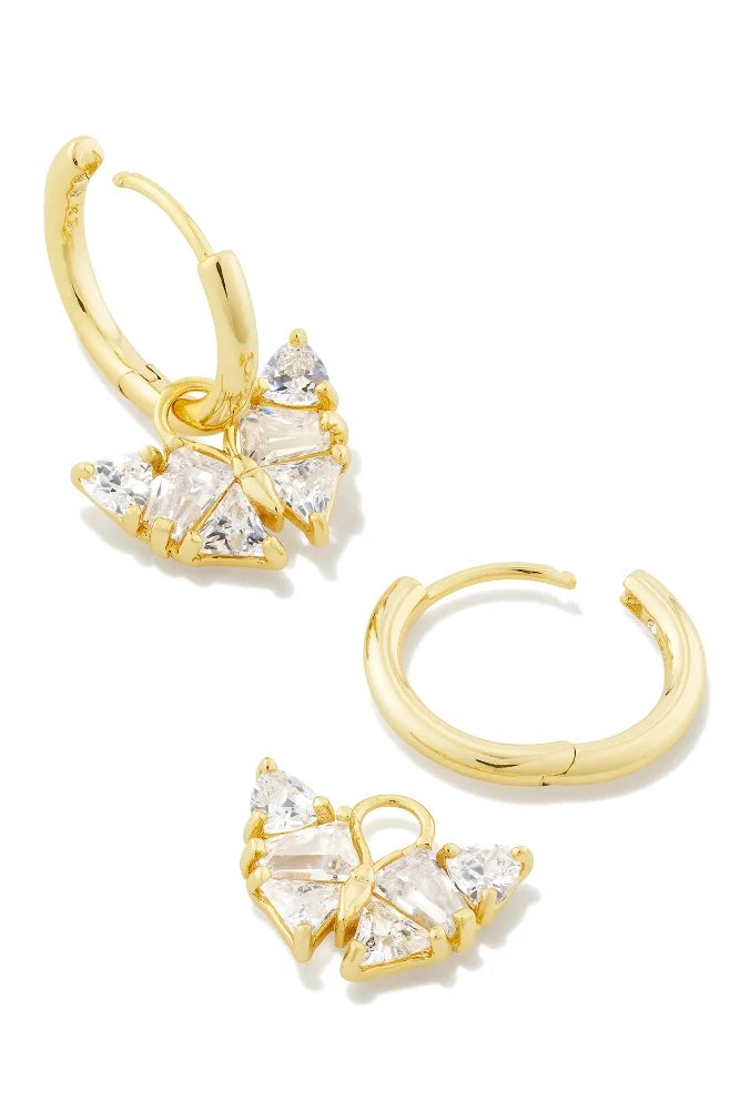 Blair Gold Butterfly Huggie Earrings in White Crystal