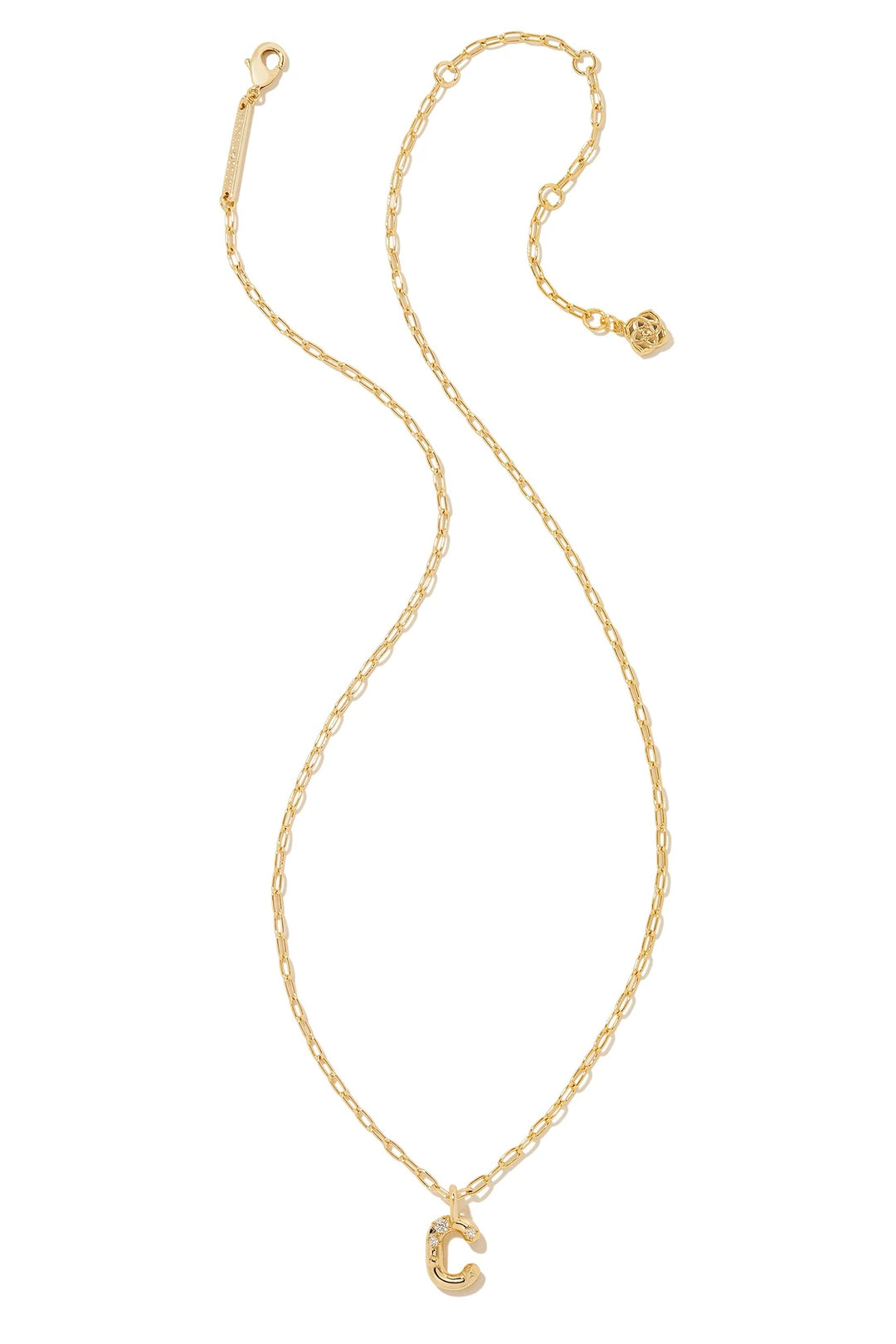 Crystal Letter C Gold Short Pendant Necklace in White Crystal