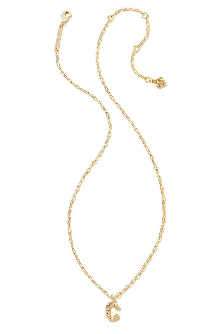 Crystal Letter C Gold Short Pendant Necklace in White Crystal