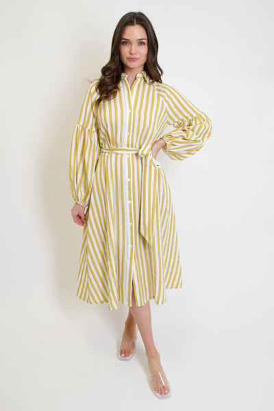 Lemon Curry Stripe Midi Dress
