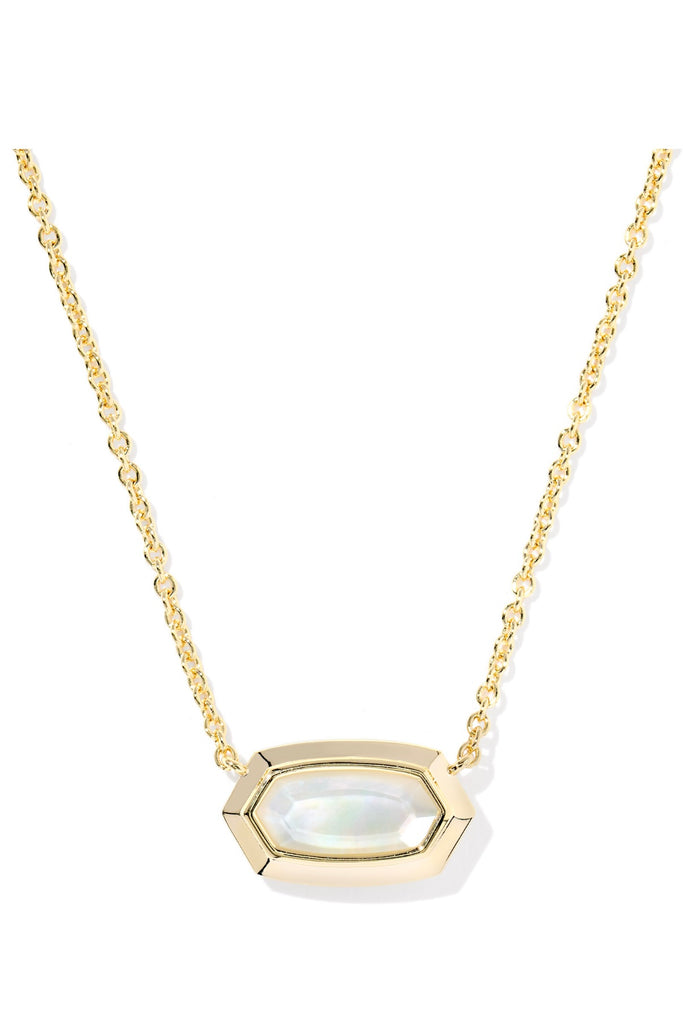 Elisa Bezel Gold Pendent Necklace in Ivory Mother of Pearl
