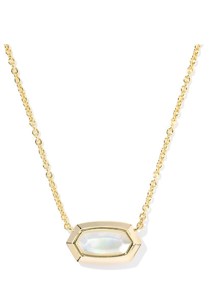 Elisa Bezel Gold Pendent Necklace in Ivory Mother of Pearl