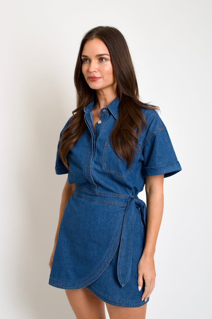 Denim Wrap Skirt Mini Dress