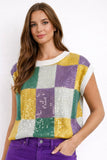 Mardi Gras Sequin Checkered Top