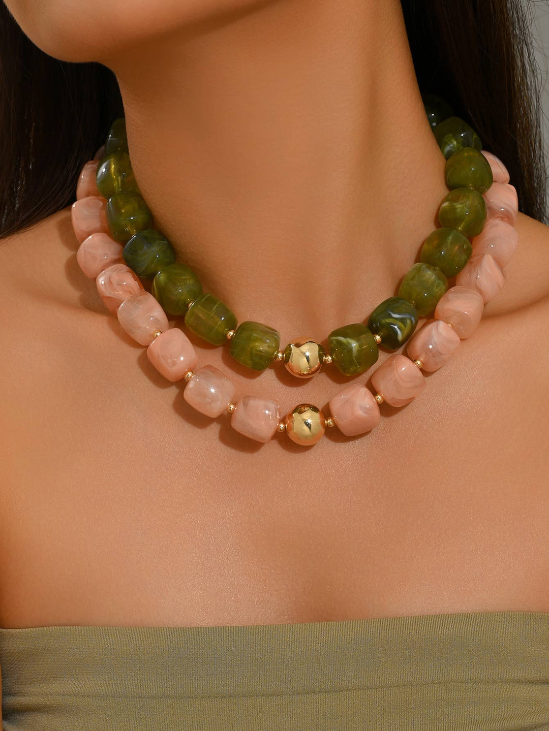 Acrylic Beaded Necklace // natural