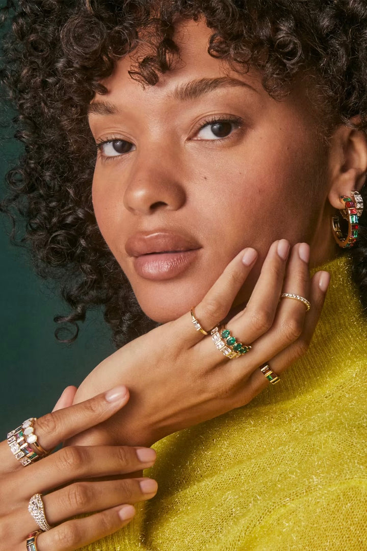 Jaime Gold Huggie Earrings in White Crystal