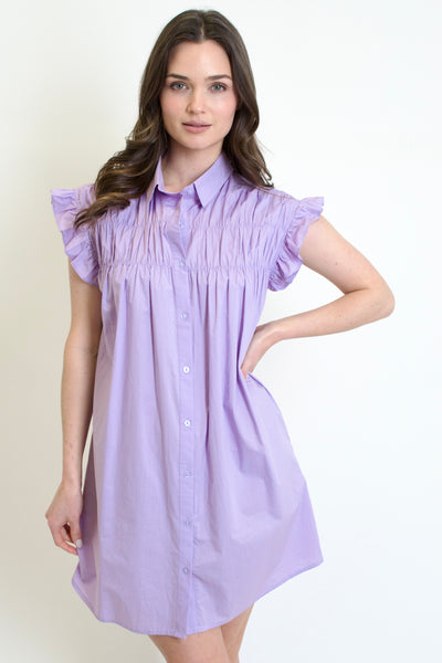Lilac Smocked Shirt Dress