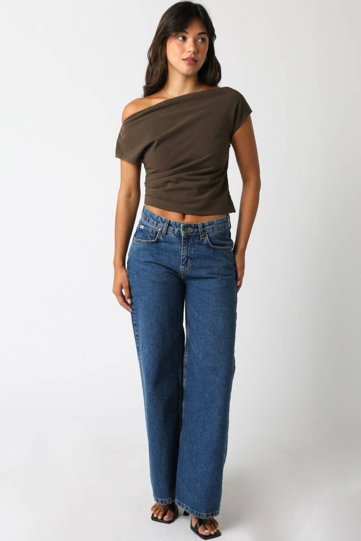 Hana Draped Shoulder Top // ash brown
