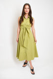 Olive Stripe Poplin Tie Shirt Dress