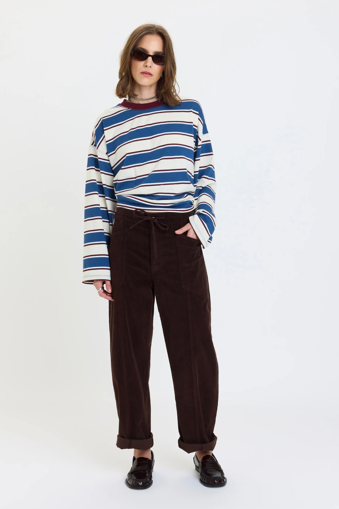 DAZE // Villa Drawstring Barrel Leg Pant in Chocolate