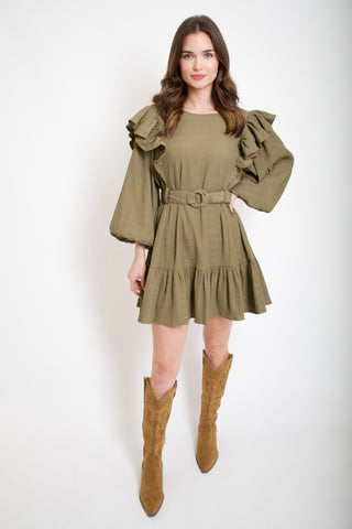 Olive Ruffle Dress