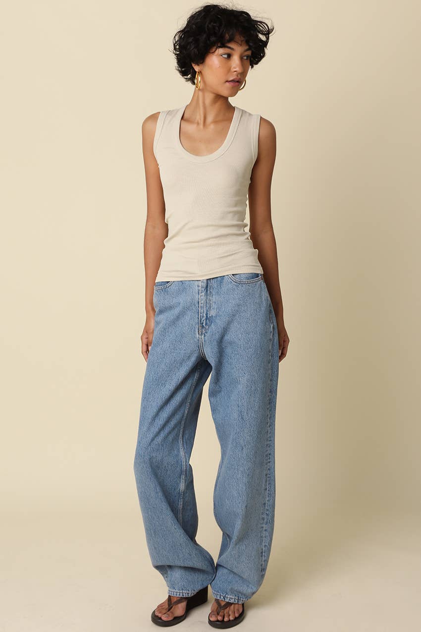 Ribbed Scoop Tank // ecru