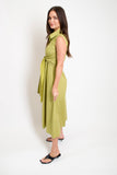 Olive Stripe Poplin Tie Shirt Dress