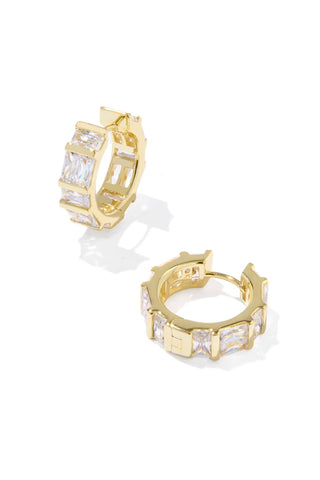 Jaime Gold Huggie Earrings in White Crystal