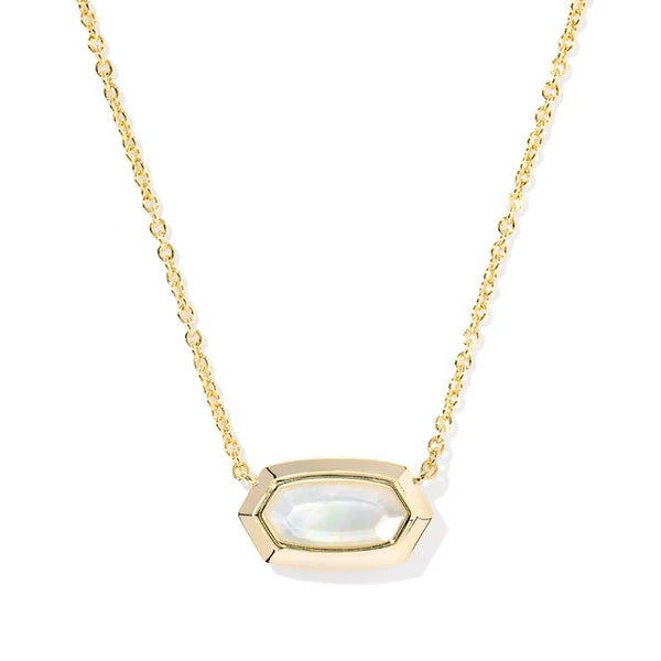 Elisa Bezel Gold Pendent Necklace in Ivory Mother of Pearl