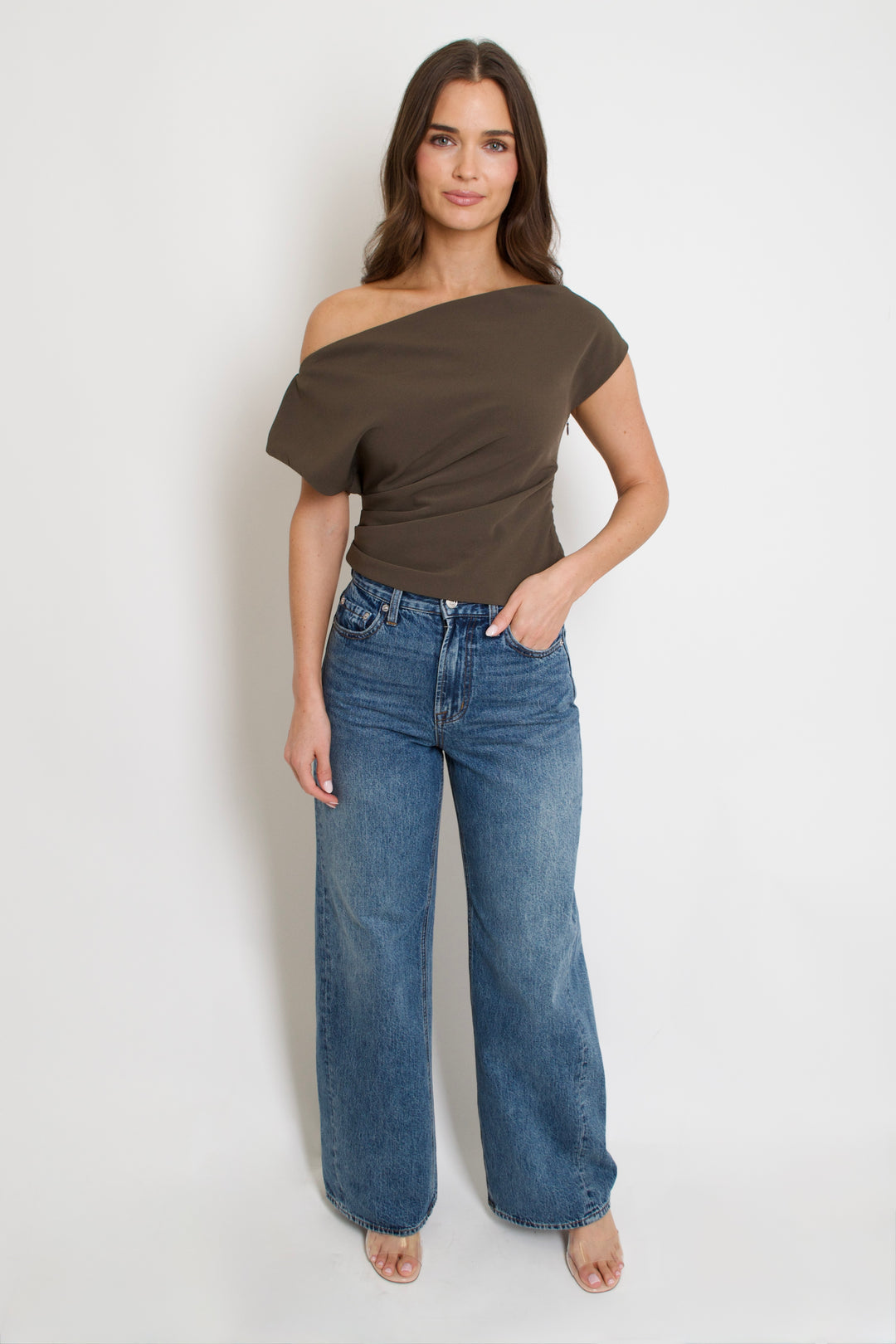 Hana Draped Shoulder Top // ash brown