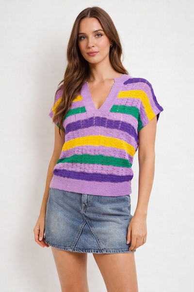 Lavender Stripe Knit Top