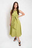 Olive Stripe Poplin Tie Shirt Dress