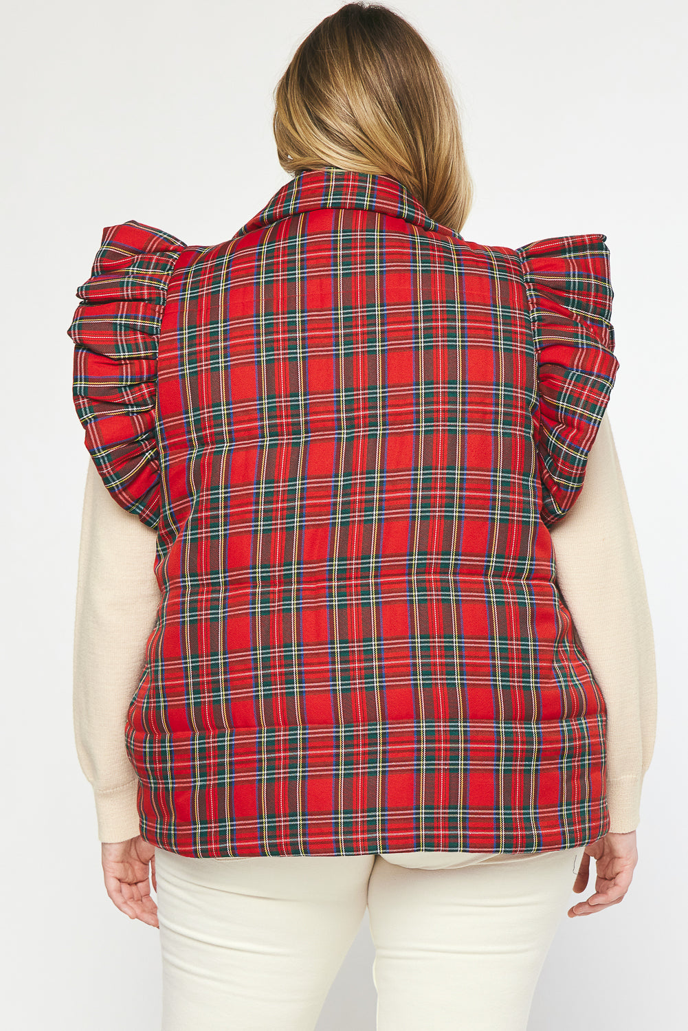 Plaid Ruffle Puffer Vest