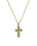 Cross Pendent Necklace in Gold Blue Dichroic Glass