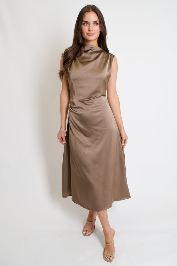 Allie Satin Midi Dress // mocha