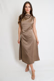 Allie Satin Midi Dress // mocha