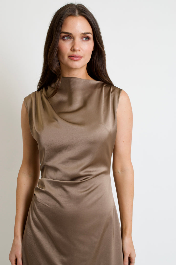 Allie Satin Midi Dress // mocha