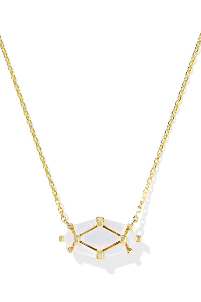 Lindy Rae Elisa Short Pendant Necklace in Gold White Opalite Crystal