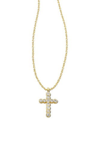 Cross Gold Pendant Necklace in White Crystal