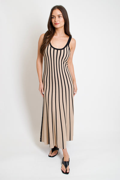 Ribbed Striped Midi Dress