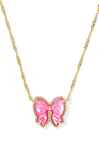 Haley Bow Gold Short Pendant Necklace in Rose Violet Mother-of-Pearl
