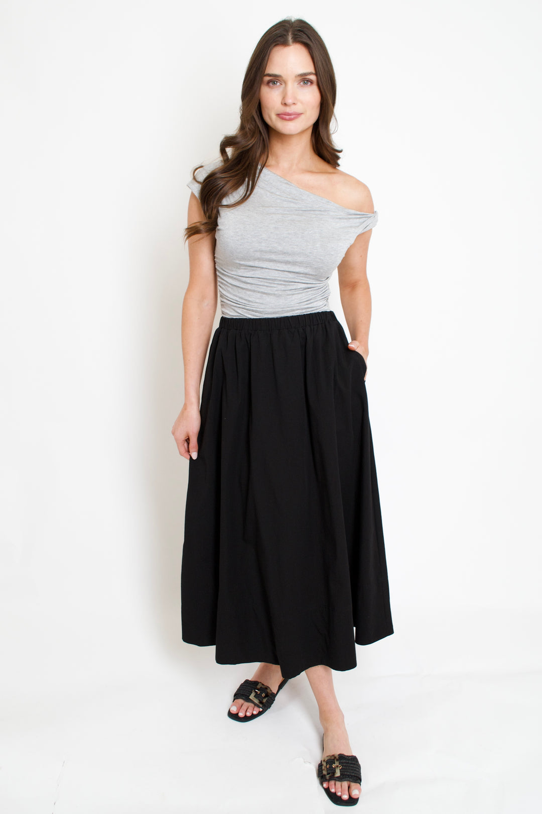 Elise Poplin Midi Skirt // black
