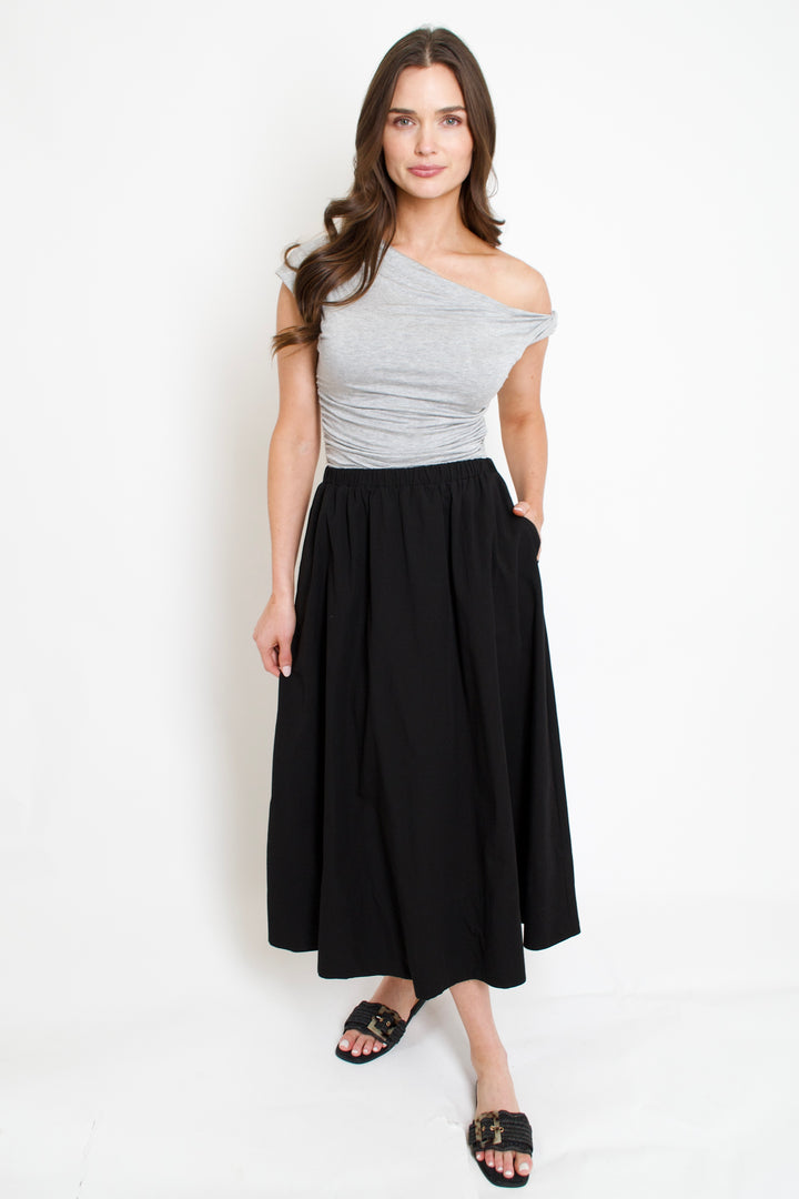 Elise Poplin Midi Skirt // black