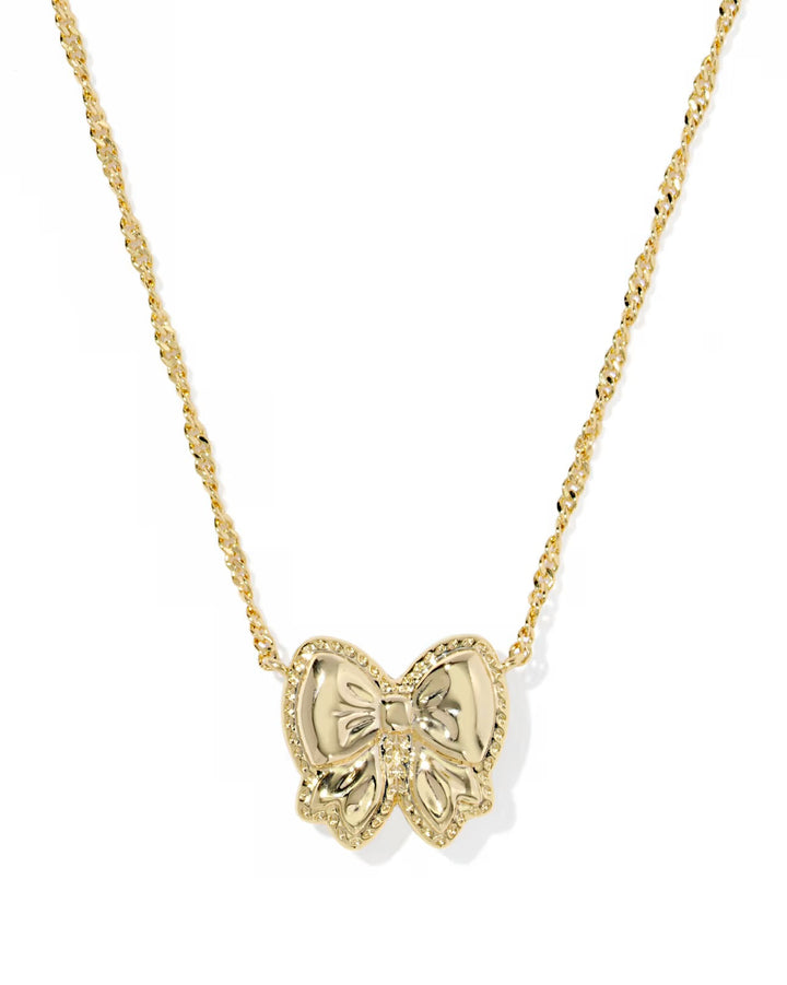 Haley Bow Gold Short Pendant Necklace in Rose Violet Mother-of-Pearl