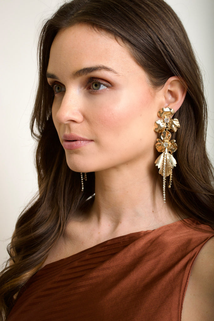 Gold Floral Statement Earrings