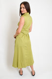 Olive Stripe Poplin Tie Shirt Dress