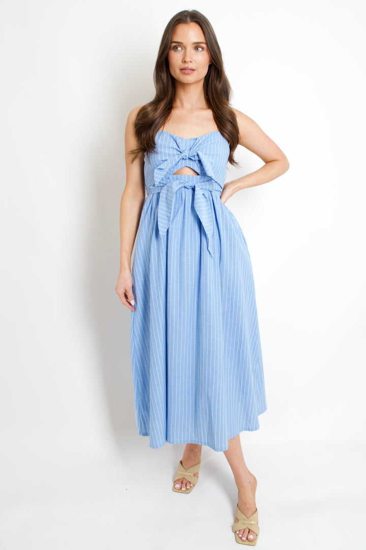 Nautical Stripe Bow Midi Dress