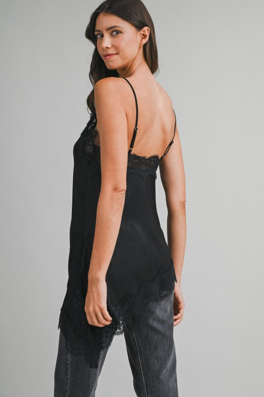Asymmetrical Lace Satin Top