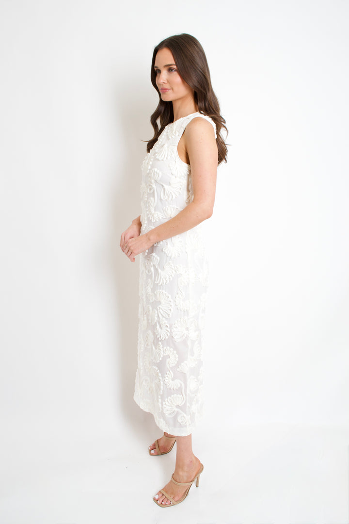 Embroidered Shell Midi Dress