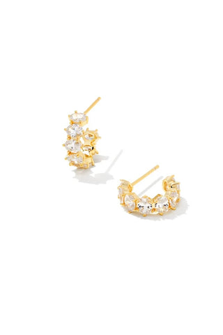 Cailin Gold Crystal Huggie Earrings in White Crystal
