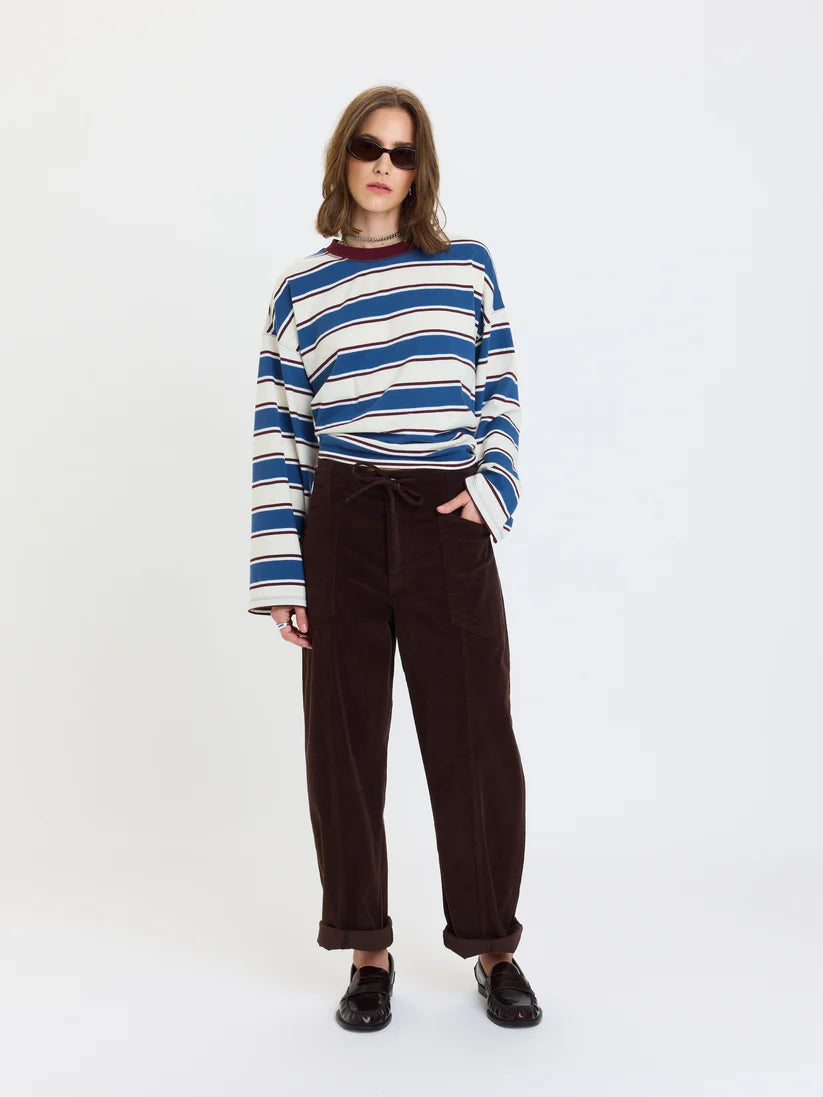 DAZE // Villa Drawstring Barrel Leg Pant in Chocolate
