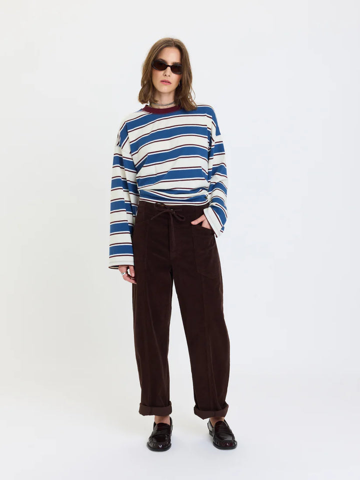 DAZE // Villa Drawstring Barrel Leg Pant in Chocolate