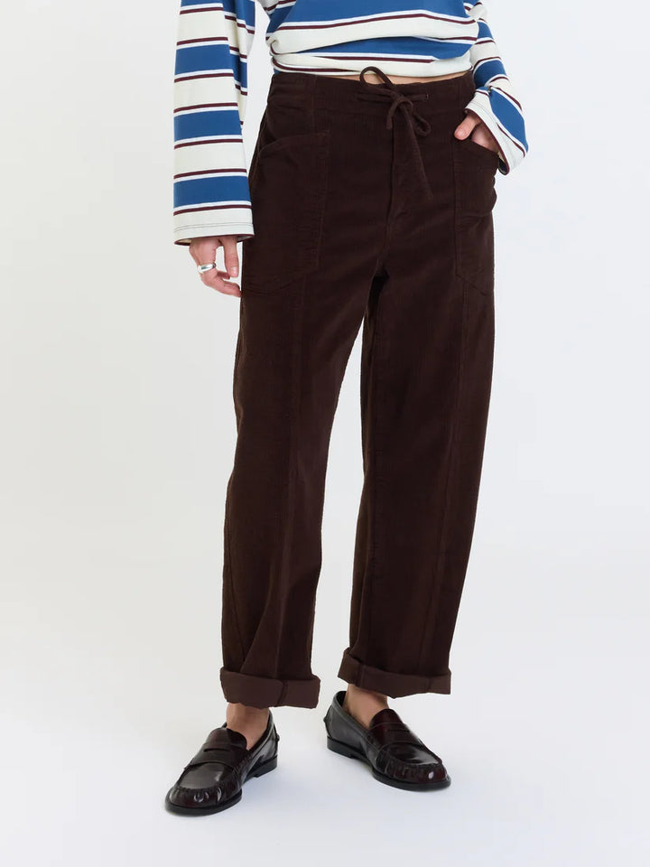 DAZE // Villa Drawstring Barrel Leg Pant in Chocolate