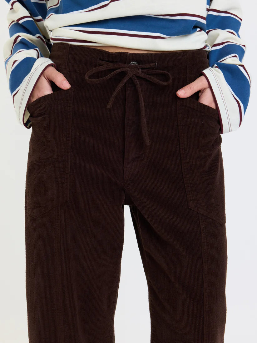 DAZE // Villa Drawstring Barrel Leg Pant in Chocolate