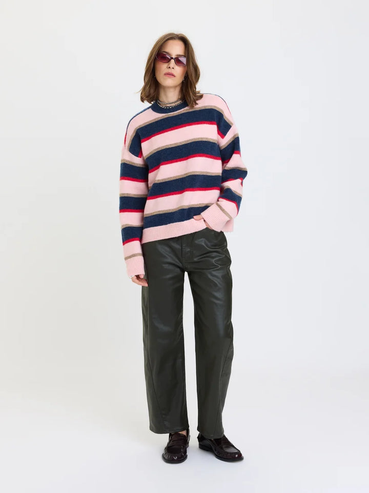 DAZE // Carlyle Everyday Crewneck in Coral Stripe