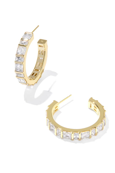 Jaime Gold Hoop Earrings in White Crystal